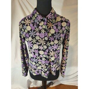 Vtge Cement Y2K Groovy Floral Burnout Collared Shirt Size S?